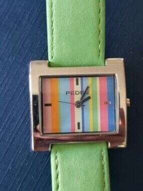 Vtg Pedre Rainbow Stripe Watch Green Genuine Leather Suede Strap Y2K Retro CC